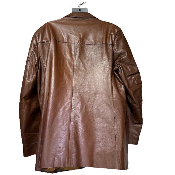 Vintage 60s 70s Uru Recoleta Mens Brown Leather Argentina Jacket Coat Size 56 - Picture 3 of 9